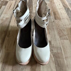 Freebird Cream Ankle Strap Heels